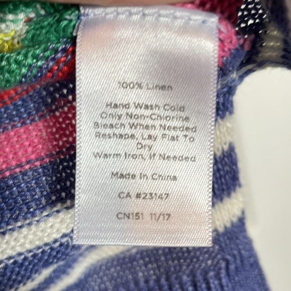 Women’s Talbots M 100% linen sweater Purple/pink horizontal striped 3/4 sleeves - Picture 4 of 8